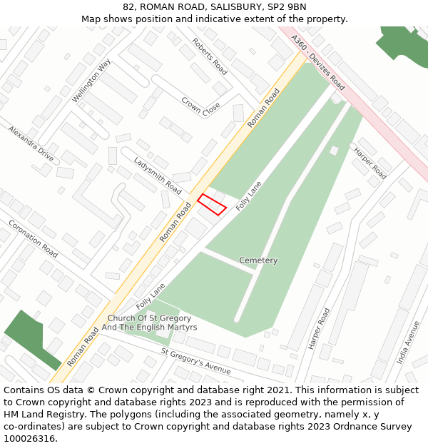 82, ROMAN ROAD, SALISBURY, SP2 9BN: Location map and indicative extent of plot