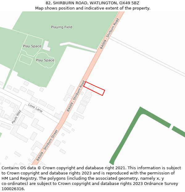 82, SHIRBURN ROAD, WATLINGTON, OX49 5BZ: Location map and indicative extent of plot