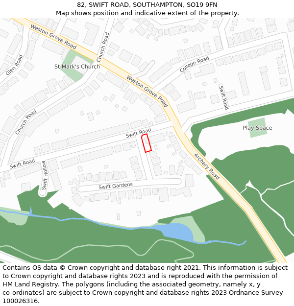 82, SWIFT ROAD, SOUTHAMPTON, SO19 9FN: Location map and indicative extent of plot