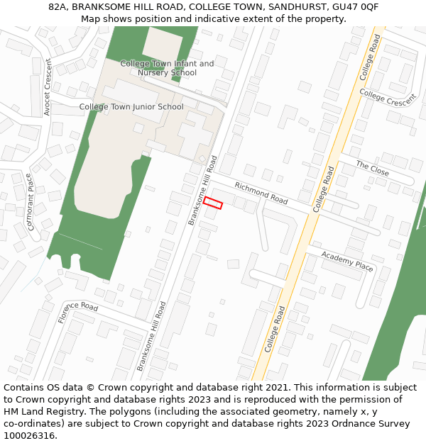 82A, BRANKSOME HILL ROAD, COLLEGE TOWN, SANDHURST, GU47 0QF: Location map and indicative extent of plot