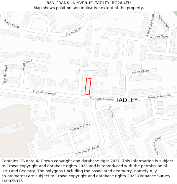 82A, FRANKLIN AVENUE, TADLEY, RG26 4EU: Location map and indicative extent of plot