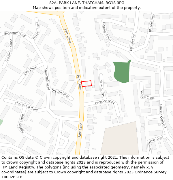 82A, PARK LANE, THATCHAM, RG18 3PG: Location map and indicative extent of plot