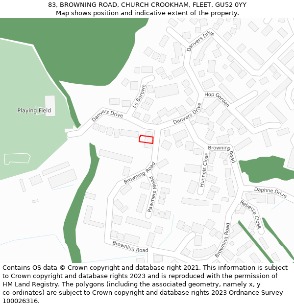 83, BROWNING ROAD, CHURCH CROOKHAM, FLEET, GU52 0YY: Location map and indicative extent of plot