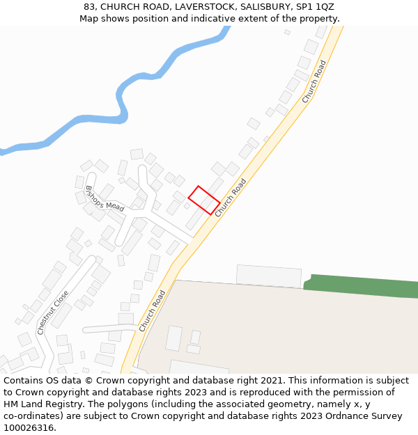 83, CHURCH ROAD, LAVERSTOCK, SALISBURY, SP1 1QZ: Location map and indicative extent of plot