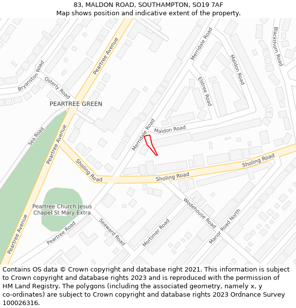 83, MALDON ROAD, SOUTHAMPTON, SO19 7AF: Location map and indicative extent of plot