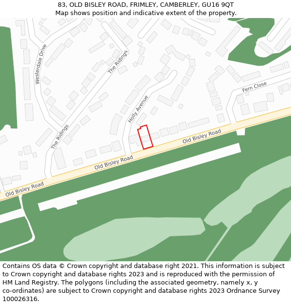 83, OLD BISLEY ROAD, FRIMLEY, CAMBERLEY, GU16 9QT: Location map and indicative extent of plot