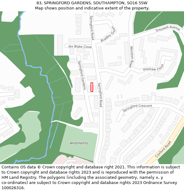 83, SPRINGFORD GARDENS, SOUTHAMPTON, SO16 5SW: Location map and indicative extent of plot