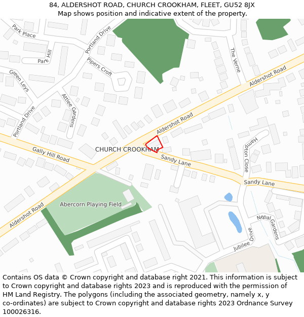 84, ALDERSHOT ROAD, CHURCH CROOKHAM, FLEET, GU52 8JX: Location map and indicative extent of plot