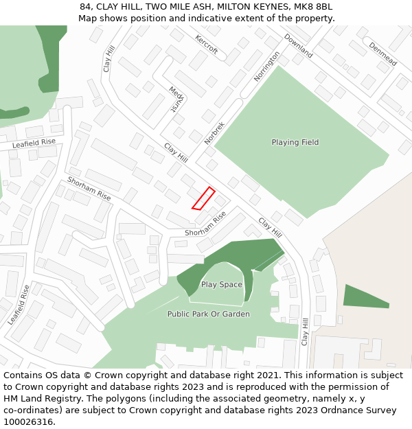 84, CLAY HILL, TWO MILE ASH, MILTON KEYNES, MK8 8BL: Location map and indicative extent of plot