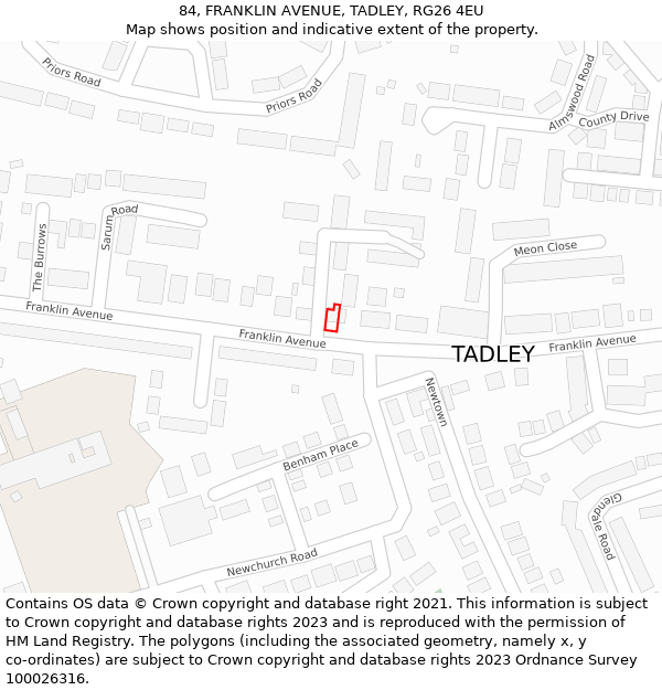 84, FRANKLIN AVENUE, TADLEY, RG26 4EU: Location map and indicative extent of plot
