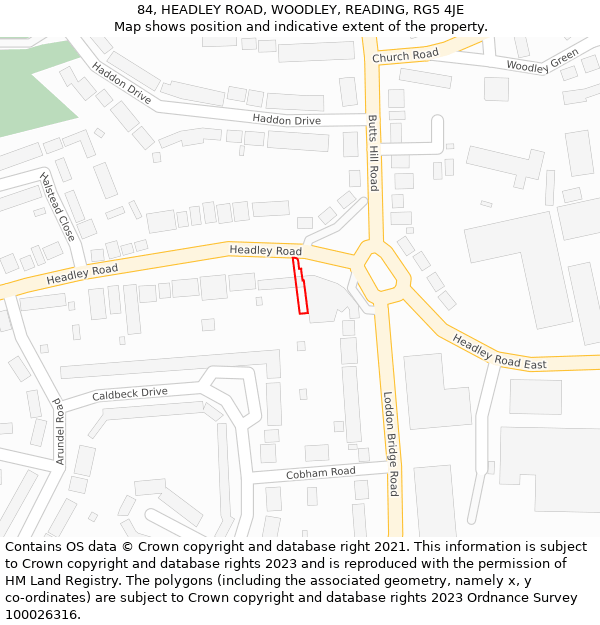 84, HEADLEY ROAD, WOODLEY, READING, RG5 4JE: Location map and indicative extent of plot