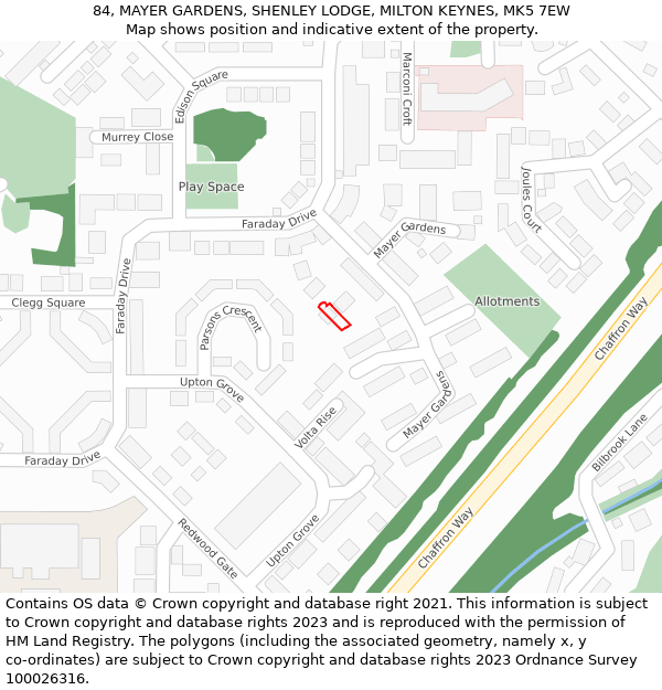 84, MAYER GARDENS, SHENLEY LODGE, MILTON KEYNES, MK5 7EW: Location map and indicative extent of plot