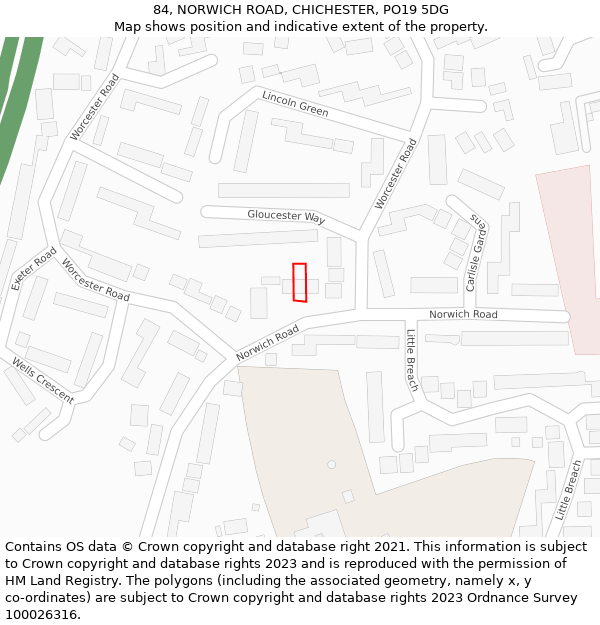 84, NORWICH ROAD, CHICHESTER, PO19 5DG: Location map and indicative extent of plot
