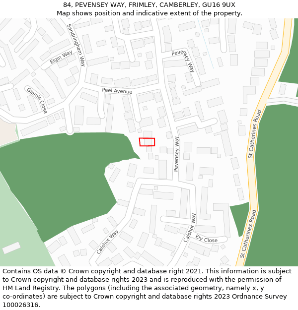 84, PEVENSEY WAY, FRIMLEY, CAMBERLEY, GU16 9UX: Location map and indicative extent of plot