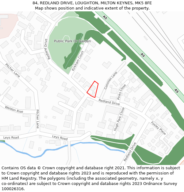 84, REDLAND DRIVE, LOUGHTON, MILTON KEYNES, MK5 8FE: Location map and indicative extent of plot