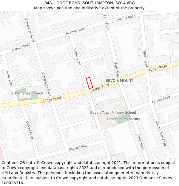 84A, LODGE ROAD, SOUTHAMPTON, SO14 6RG: Location map and indicative extent of plot