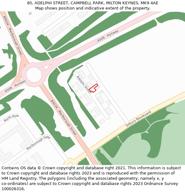 85, ADELPHI STREET, CAMPBELL PARK, MILTON KEYNES, MK9 4AE: Location map and indicative extent of plot