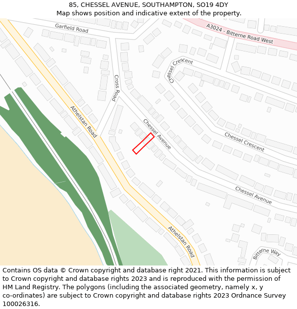 85, CHESSEL AVENUE, SOUTHAMPTON, SO19 4DY: Location map and indicative extent of plot