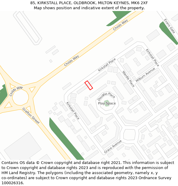 85, KIRKSTALL PLACE, OLDBROOK, MILTON KEYNES, MK6 2XF: Location map and indicative extent of plot