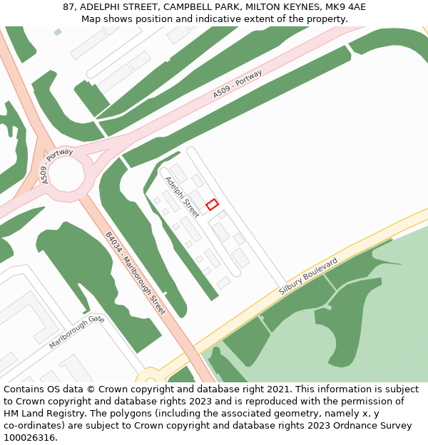 87, ADELPHI STREET, CAMPBELL PARK, MILTON KEYNES, MK9 4AE: Location map and indicative extent of plot