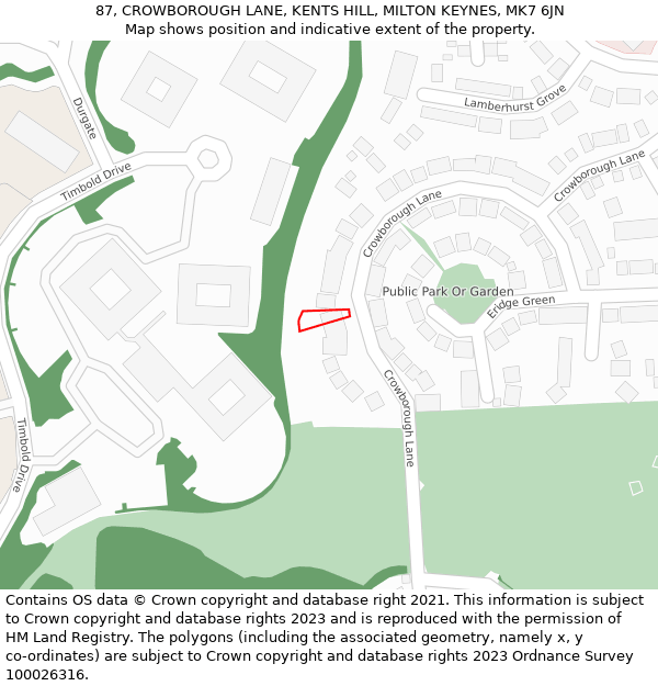 87, CROWBOROUGH LANE, KENTS HILL, MILTON KEYNES, MK7 6JN: Location map and indicative extent of plot