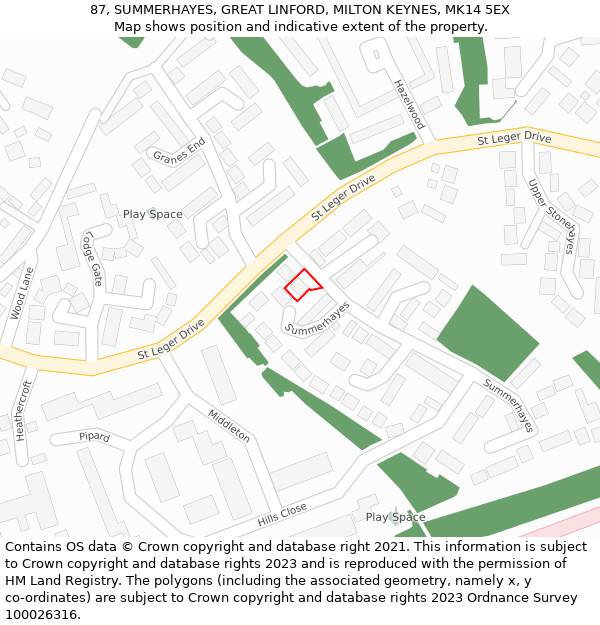 87, SUMMERHAYES, GREAT LINFORD, MILTON KEYNES, MK14 5EX: Location map and indicative extent of plot