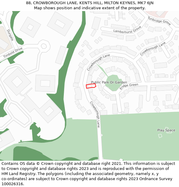 88, CROWBOROUGH LANE, KENTS HILL, MILTON KEYNES, MK7 6JN: Location map and indicative extent of plot