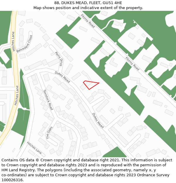 88, DUKES MEAD, FLEET, GU51 4HE: Location map and indicative extent of plot