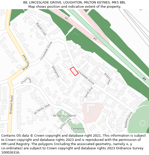 88, LINCESLADE GROVE, LOUGHTON, MILTON KEYNES, MK5 8BL: Location map and indicative extent of plot