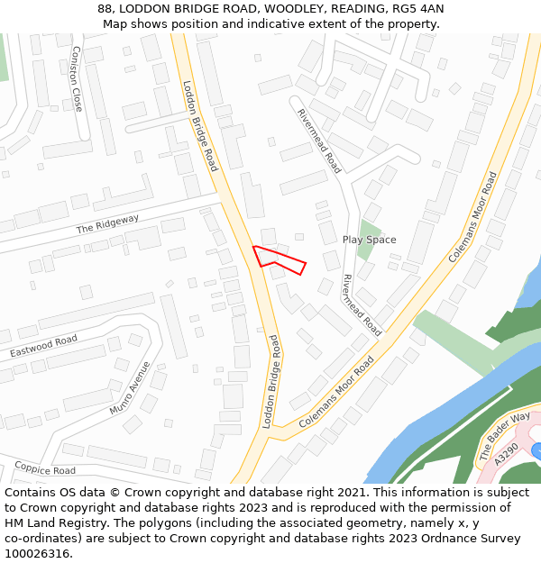 88, LODDON BRIDGE ROAD, WOODLEY, READING, RG5 4AN: Location map and indicative extent of plot