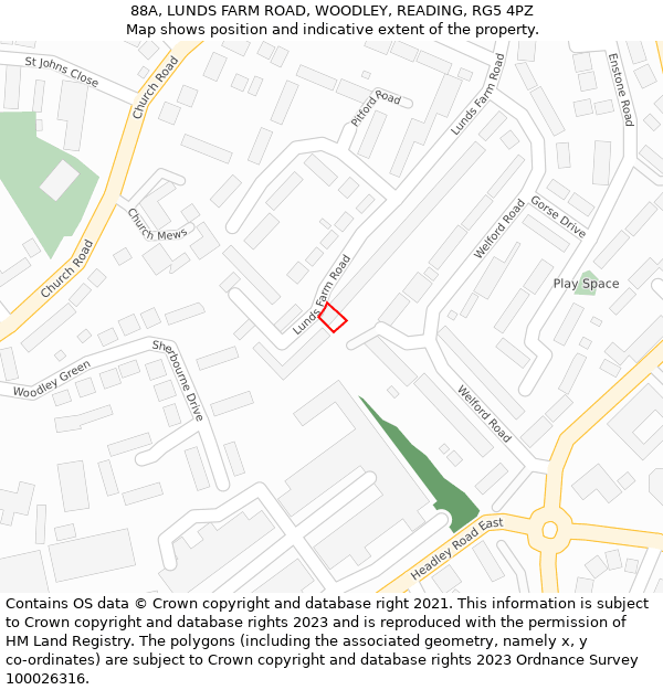 88A, LUNDS FARM ROAD, WOODLEY, READING, RG5 4PZ: Location map and indicative extent of plot