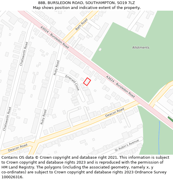 88B, BURSLEDON ROAD, SOUTHAMPTON, SO19 7LZ: Location map and indicative extent of plot