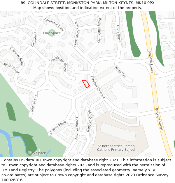 89, COLINDALE STREET, MONKSTON PARK, MILTON KEYNES, MK10 9PX: Location map and indicative extent of plot