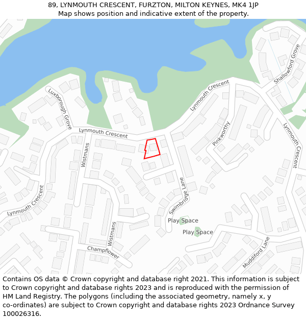 89, LYNMOUTH CRESCENT, FURZTON, MILTON KEYNES, MK4 1JP: Location map and indicative extent of plot