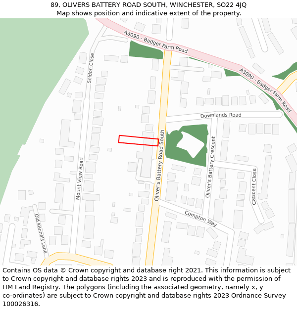 89, OLIVERS BATTERY ROAD SOUTH, WINCHESTER, SO22 4JQ: Location map and indicative extent of plot