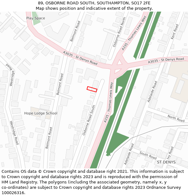 89, OSBORNE ROAD SOUTH, SOUTHAMPTON, SO17 2FE: Location map and indicative extent of plot