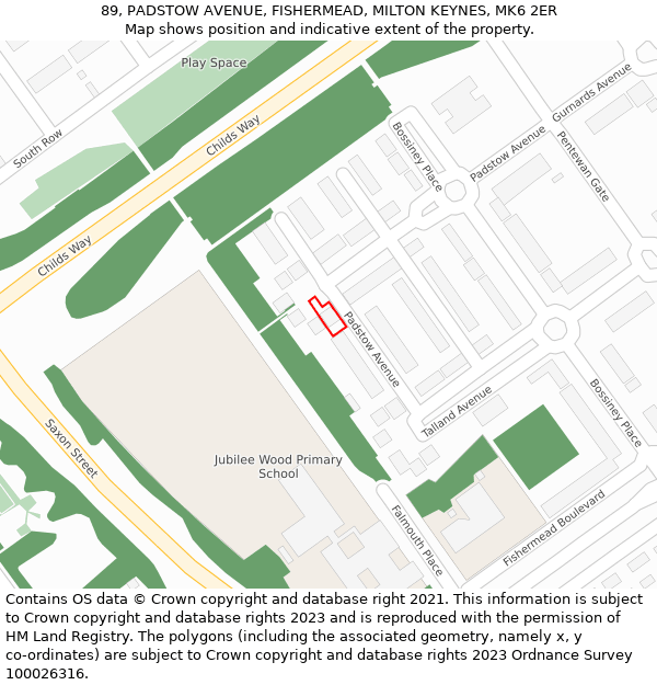 89, PADSTOW AVENUE, FISHERMEAD, MILTON KEYNES, MK6 2ER: Location map and indicative extent of plot