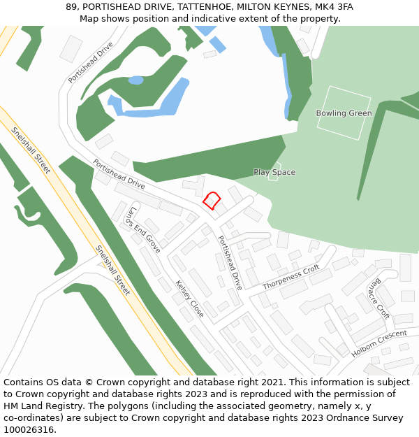 89, PORTISHEAD DRIVE, TATTENHOE, MILTON KEYNES, MK4 3FA: Location map and indicative extent of plot