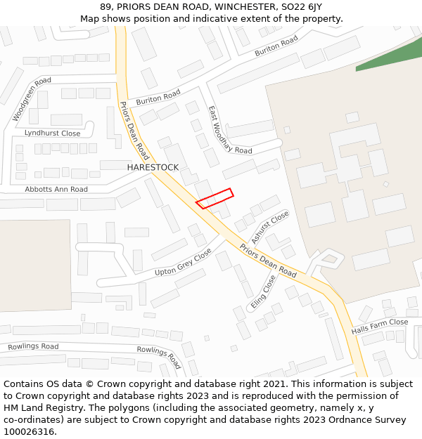 89, PRIORS DEAN ROAD, WINCHESTER, SO22 6JY: Location map and indicative extent of plot