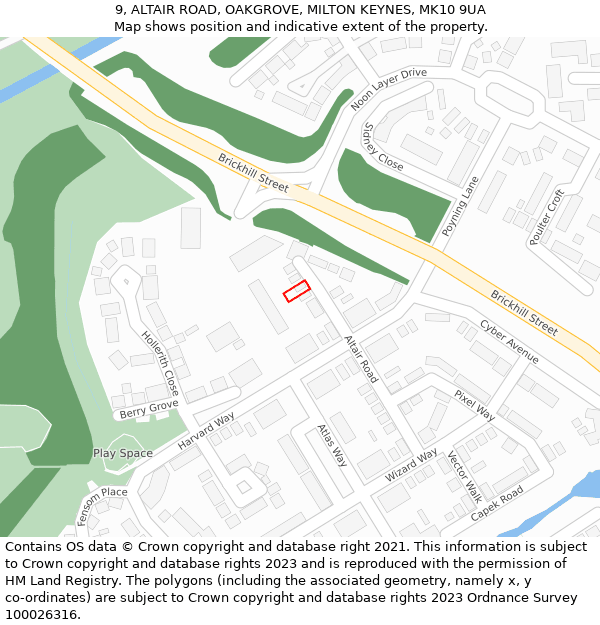 9, ALTAIR ROAD, OAKGROVE, MILTON KEYNES, MK10 9UA: Location map and indicative extent of plot