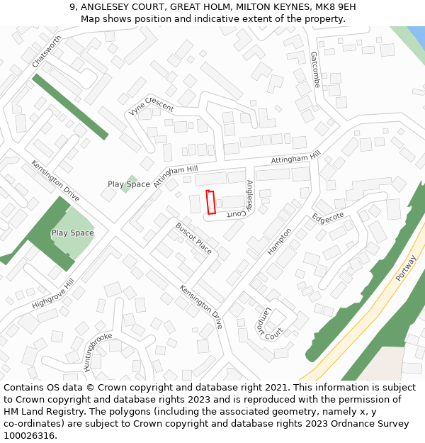 9, ANGLESEY COURT, GREAT HOLM, MILTON KEYNES, MK8 9EH: Location map and indicative extent of plot