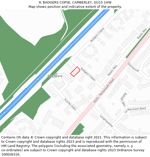 9, BADGERS COPSE, CAMBERLEY, GU15 1HW: Location map and indicative extent of plot