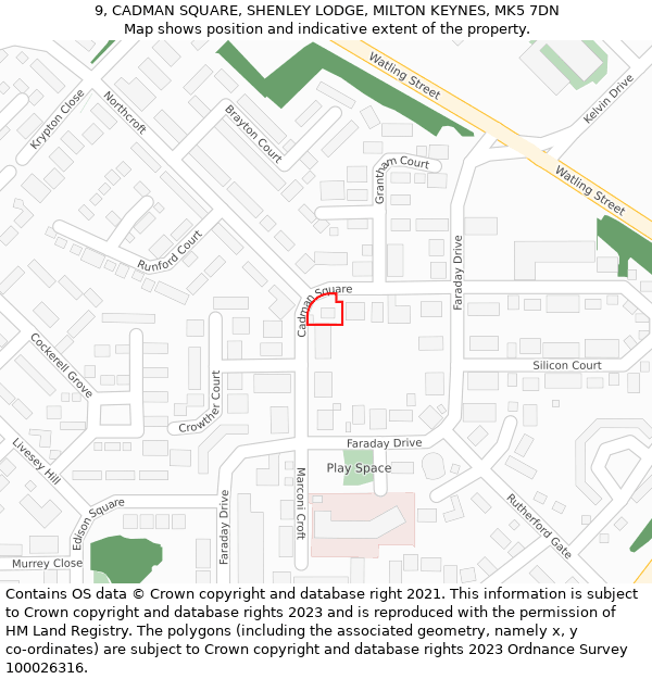 9, CADMAN SQUARE, SHENLEY LODGE, MILTON KEYNES, MK5 7DN: Location map and indicative extent of plot