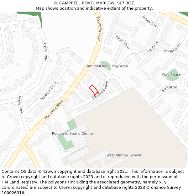 9, CAMPBELL ROAD, MARLOW, SL7 3GZ: Location map and indicative extent of plot