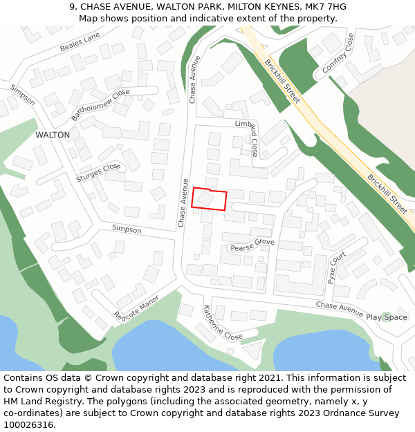 9, CHASE AVENUE, WALTON PARK, MILTON KEYNES, MK7 7HG: Location map and indicative extent of plot