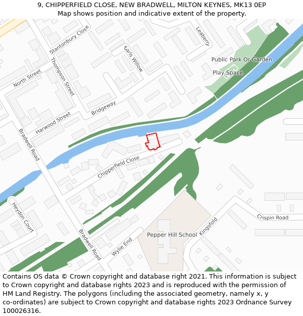 9, CHIPPERFIELD CLOSE, NEW BRADWELL, MILTON KEYNES, MK13 0EP: Location map and indicative extent of plot