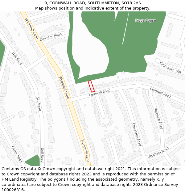 9, CORNWALL ROAD, SOUTHAMPTON, SO18 2AS: Location map and indicative extent of plot