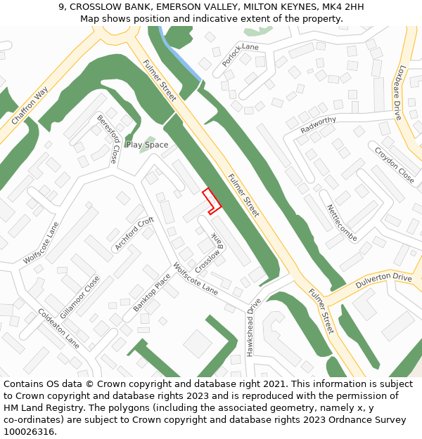 9, CROSSLOW BANK, EMERSON VALLEY, MILTON KEYNES, MK4 2HH: Location map and indicative extent of plot