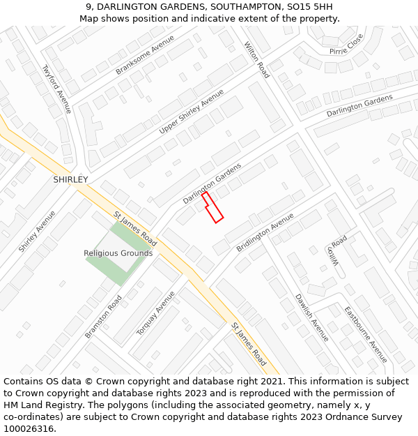 9, DARLINGTON GARDENS, SOUTHAMPTON, SO15 5HH: Location map and indicative extent of plot