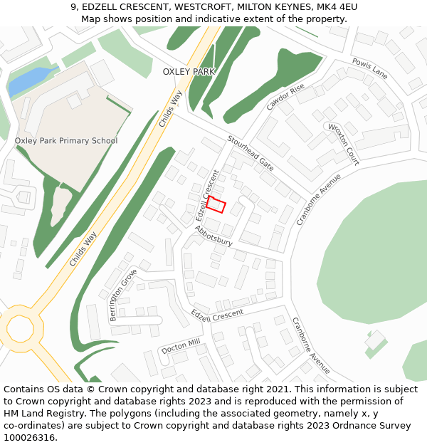 9, EDZELL CRESCENT, WESTCROFT, MILTON KEYNES, MK4 4EU: Location map and indicative extent of plot